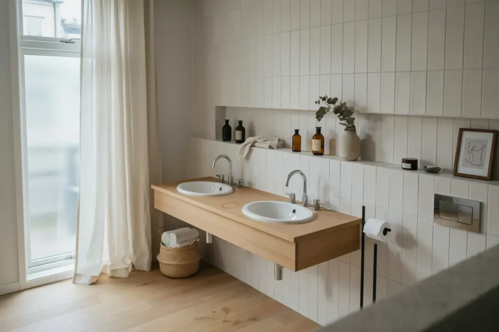 badrum ombyggt med dubbla handfat och inf llda hyllor p s dermalm