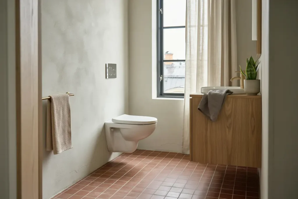 badrumsrenovering med v ggh ngd wc och klinkergolv p s dermalm